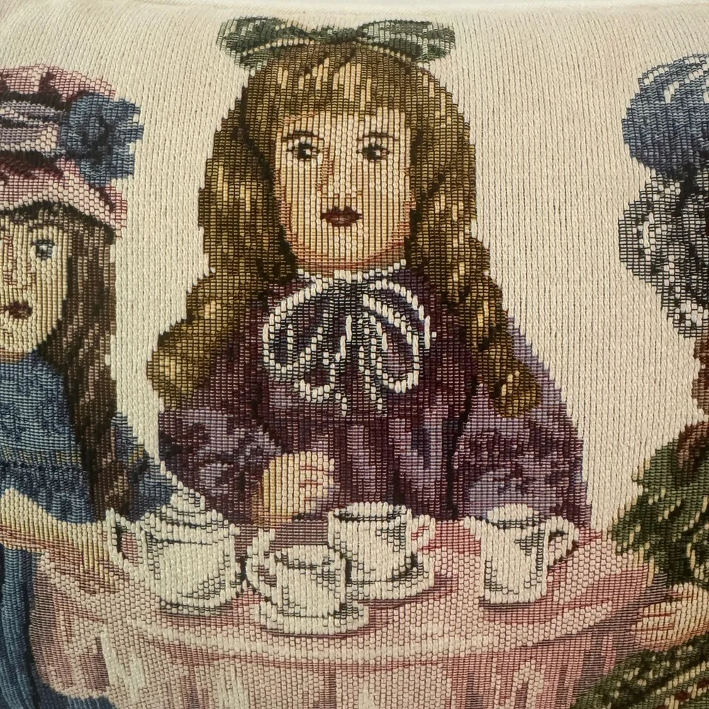 Vintage Dakotah Victorian Doll Tea Party Needlepoint Tapestry Pillow